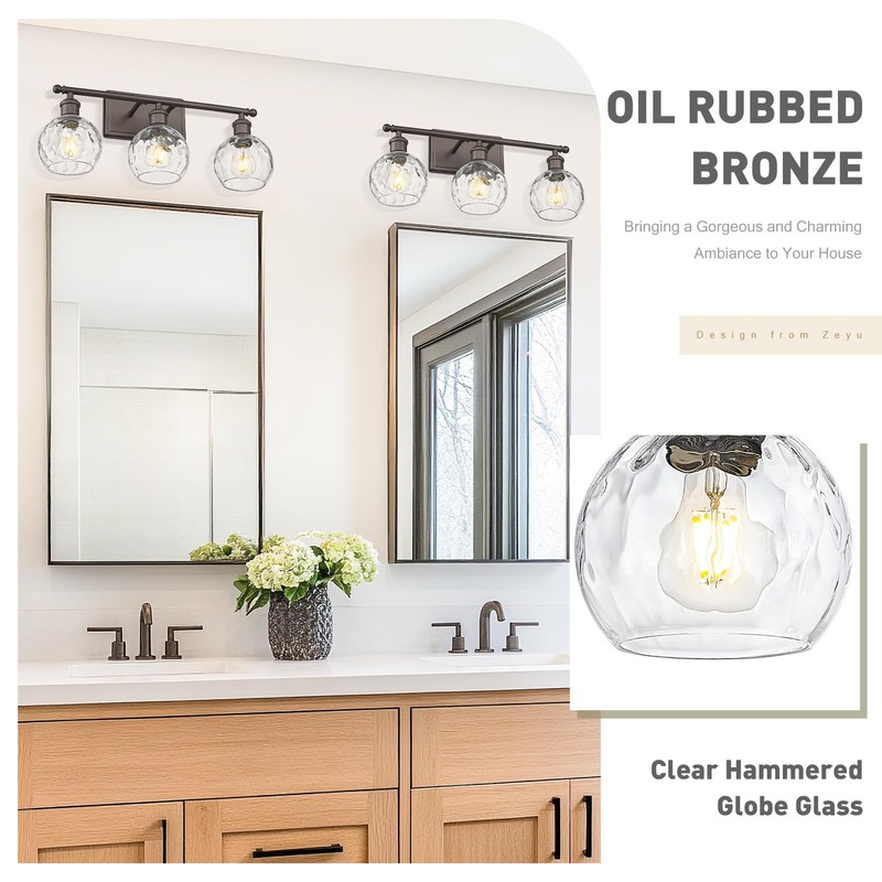 zeyu Farmhouse 3 Light Vanity Lighting, 21.4'' Bathroom Mirror Wall