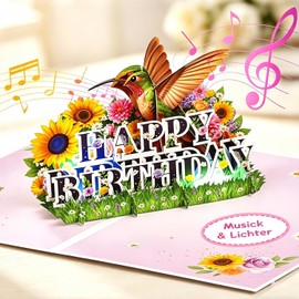 Birthday Cards, Birthday Cards with Music and Light Effects, 3D Pop Up Cards with Hummingbird and Flowers, Bouquets of Preserved Flowers for Women, Gifts for Women, Gift