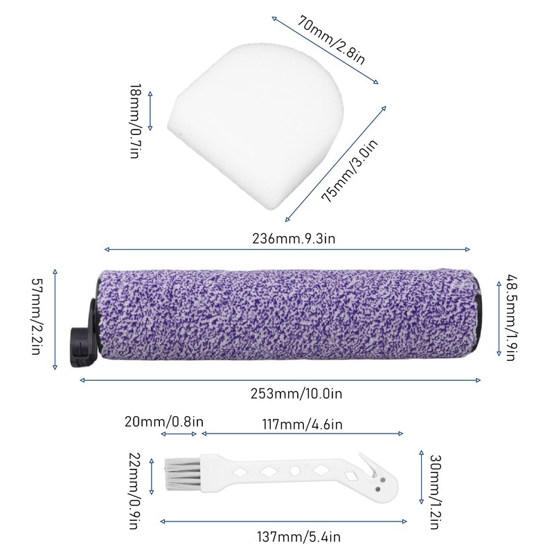 Replacement Brush Roller Foam Filters for WD100 WD101 WD200 WD201