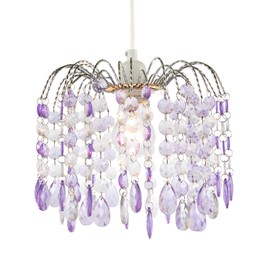 Contemporary Waterfall Designed Pendant Light Shade with Lilac and Clear Acrylic Droplets - Chrome Plated Metal Frame by Happy Homewares