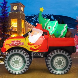 COMIN 7.2 FT Long Christmas Inflatables Outdoor Decorations Blow Up Inflatable Truck Carry Christmas Tree Santa Claus with Built-in LEDs for Xmas Yard Lawn Garden Decorations Water Proof Metal christmas  2024