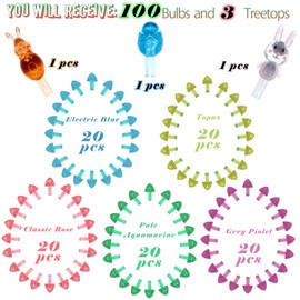 100pcs Ceramic Easter Tree Replacement Light Bulbs and 3pcs Tree Toppers - 5 Festive Pastel Colour Tree Studs and 3pcs Easter Bunny & Egg Tree Topper Accessories