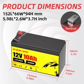 12V 10Ah LiFePO4 Deep Cycle Lithium Battery - 5000+ Cycles, Built-in BMS - Compatible with Fishfinder, Power Wheels, Lawn Mower, Cyberpower UPS, Lighting & Backup Power Systems