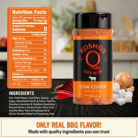 Kosmos Q Cow Cover BBQ Dry Rub, Smoky & Savory Beef Seasoning with Chili Pepper, Garlic, Onion & Paprika for Steak, Burgers, Brisket, Wild Game, Chicken, BBQ Rub for Grilling & Smoking, 10.5 Oz Shaker