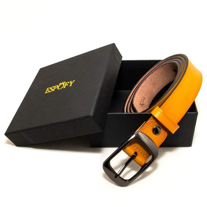 ESPOFY Women's Genuine Leather Belt with Single Prong Alloy Buckle