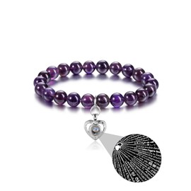 Jovivi Amethyst Crystal Heart Bracelet for Couples Valentines Day Boyfriend Girlfriend gifts for Her him,Projection 100 Languages I Love You bracelet Romantic Gifts for Wife Husband