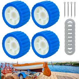 Boat Wobble Roller 5"x3", Boat Trailer Roller Marine Ribbed Wobble Roller Boat Trailer Wobble Roller Assembly with Washers and pins for Boat Yacht Trailer (Blue,4 Pack)