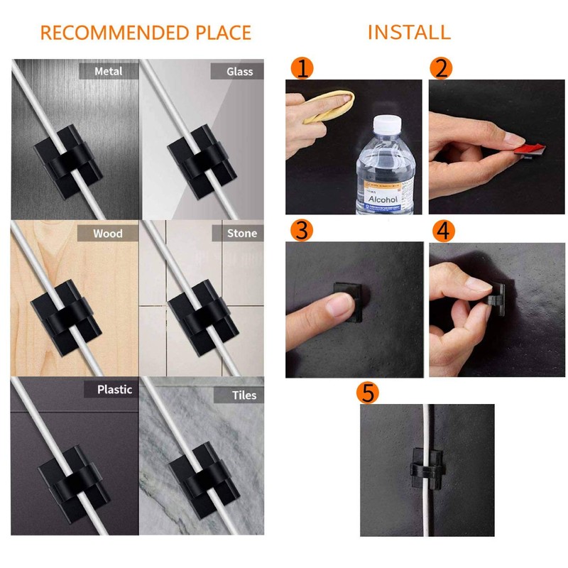 SAISN Adhesive Clips Strong Wire Holders 100 Pack Self-Adhesive Wire