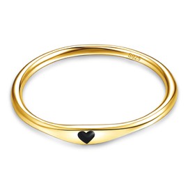 Bonlavie Gold Plated 925 Sterling Silver Rings for Women Simple Carve Heart Wedding Band Stackable Promise Ring for Her Size P 1/2