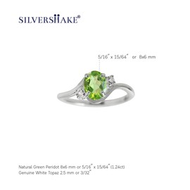 Silvershake 1.24ct. Natural Peridot and White Topaz 925 Sterling Silver Engagement Ring Size 5