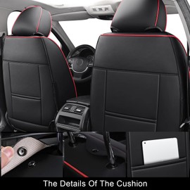 Aierxuan Leather Car Seat Covers Full Coverage Universal Fit Ford Focus Hyundai Elantra Honda Civic Toyota Corolla Nissan Murano Altima Rogue, Full Set, Black-Red