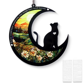 COSOWO Cat Loss Suncatcher and Pet Memorial Suncatcher, Hanging Stained Acrylic Light Catcher, Cat Memorial Ornament Loss of Pet Sympathy Gift for Cat Lovers with Alphabet Stickers, Sunrise Pattern