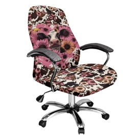 Talayituse Cow Daisy Heart Print Computer Office Chair Cover Stretch Elastic Polyester Slipcover Stretchable Universal Desk Task Chair Seat Cover Protector for Rotating Chair Computer Chair, Large