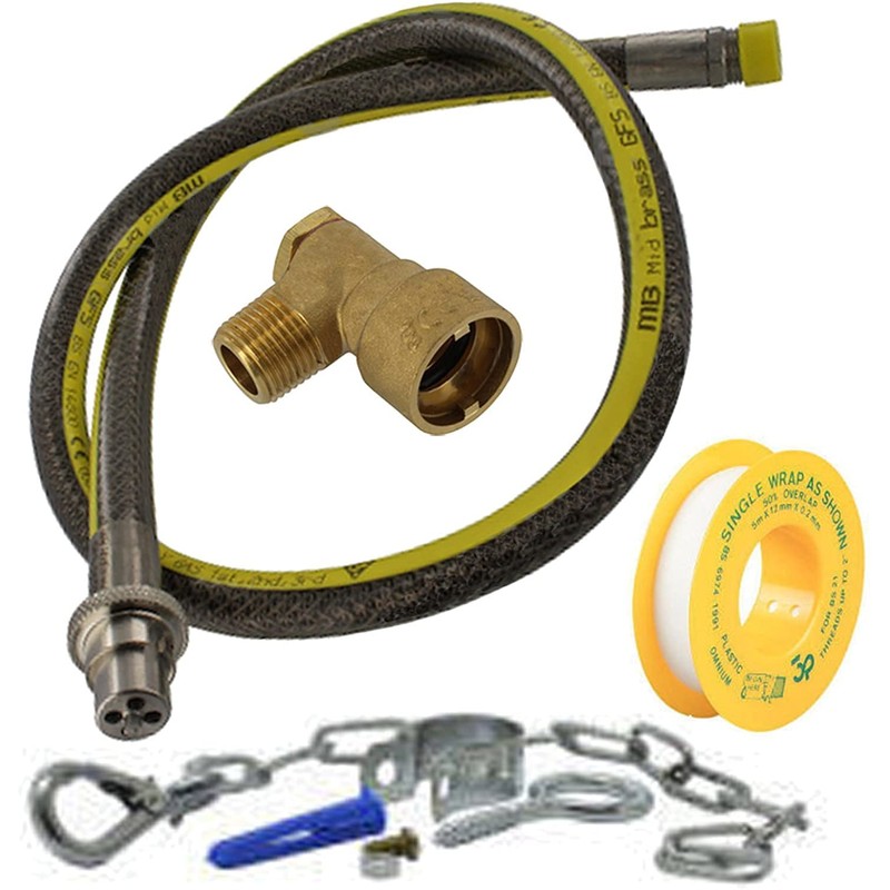 SPARES2GO Universal Oven Cooker Gas Supply Hose, PTFE Pipe Tape,