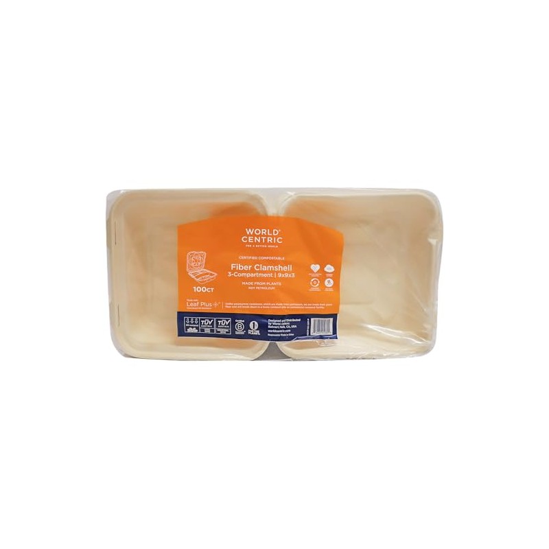 World Centric Divided Lunch Box 100 Count Disposable Lunch Boxes