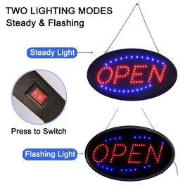 KEBE LED Open Signs for Business, Ultra Bright High Visibility Advertisement Board Electric Display Sign for Bar Hotel Shop Window Glass Door, 19"x10"