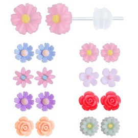 KASFREE Plastic Earrings for Sensitive Ears - Womens Post Earrings Stud Earrings Hypoallergenic (Flowers), Resin, No Gemstone