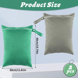 CENCERY Pack of 2 Wet Bags, Dirty Laundry Bag, Travel Wet Bag, Large Travel Laundry Bag, Swimming Bag, Waterproof Bag for Wet Bathing Goods, 30 x 40 cm (Grey/Green)