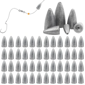 Bullet Fishing Weights Sinkers, 50pcs Worm Weights Slip Sinkers Sliding Fishing Weights for Bass Fishing Pitching and Flipping Texas Rigs Saltwater Freshwater Fishing Tackle (1/4oz-50pcs)