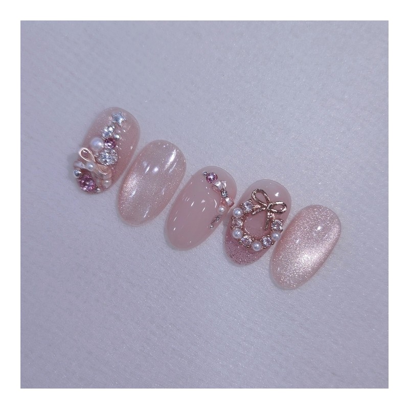 Rosé Holiday Handmade Nail Tips Pink Tree Nails - Coffin