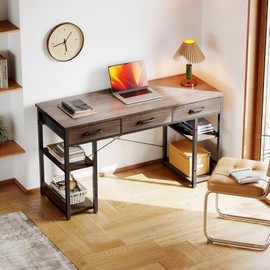 Casaottima Small Office Desk with Fabric Drawers, Computer Desk with Storage Shelves, Modern Writing Table, 48" Home Desk, Gray