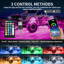 12Pods Aluminum Multicolor RGB LED Rock Lights for Truck Jeep RV ATV UTV Golf Cart Offroad with APP/RF Remote Control, Metal IP68 Waterproof Underglow Kit Dual Zone Neon Exterior Underbody Light 12V