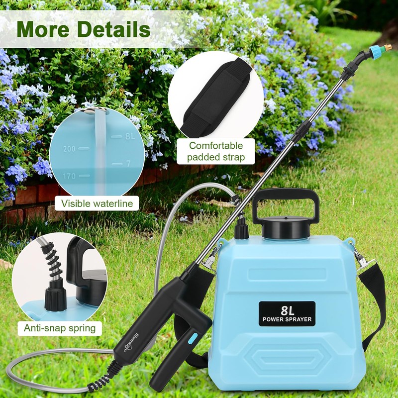 BlumWay Battery Powered Sprayer 2 Gallon, 7.4V Powerful Electric Sprayer