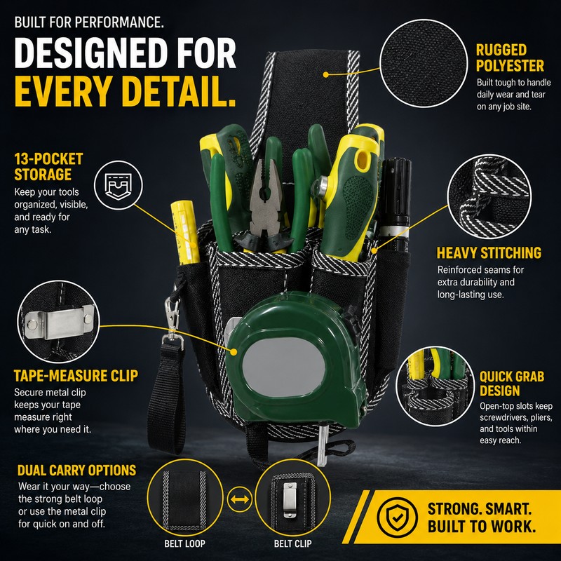 Electrician Tool Pouch for Work Belts – Polyester Waist Bag