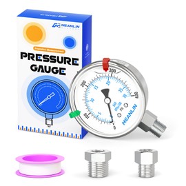 MEANLIN MEASURE 0~400Psi Stainless Steel Liquid Filled Pressure Gauge 2.5" FACE DIAL 1/4" NPT for Air Compressor Air Regulator Water Filter Lower Mount with Stainless Steel Hex Bushing and Snaps