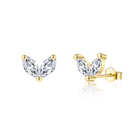 MASOP Leaf Branch Stud Earrings Silver 925 Gold Rose Gold Cubic Zirconia Small Earrings Gifts for Women Girls Girlfriend, Cubic Zirconia