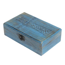 AMERINDIAN Wooden White Trinket Box 8 x 5 inches Mango Wood Jewelry Organizer Keepsake Treasure Chest Trinket Holder Watch Storage Beautiful Vintage Home Decor & Gifting Container (Blue)