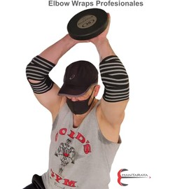 Elbow Wrap Manta Raya Vendas elásticas de Compresion Gym Levantamiento de Pesas Paquete con un Par Gimnasio (Negro con Gris)