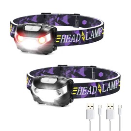 2 Piezas Lampara de Cabeza, Linterna de Cebeza LED con 5 Modos de Luz, Linterna Frontal USB Recargable y Impermeable, Peso Ultraligero, Adecuado para Correr, Senderismo Camping, Ciclismo, Escalada,etc