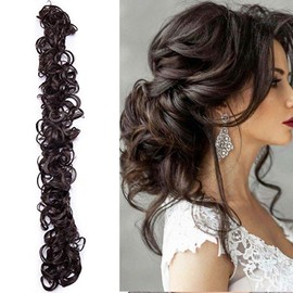 Long Hair Bun Scrunchy Scrunchie Up Do Hairpiece Curly Messy Hair Ribbon Ponytail Extensions Wavy - Medium Brown