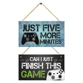 2 Pieces Wooden Door Signs, Fun Game Signs, Square Wooden Game Door Signs, Gamer Accessories Hanging Signs, Boy's Bedroom Decoration Door Signs, Son's Birthday Gift