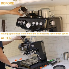 MinBoo Bamboo Appliance Slider,Sliding Tray for Coffee Maker, Kitchen Countertop Appliance Rolling Tray,Slides Easily from Under The Cabinet,Wide -Black- Large (16" Wx13 D)