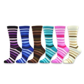 Ladies Girls School Socks Casual Trouser Crew 6-Pair (Tonal Thin Stripe)