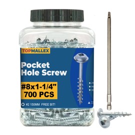 Pocket Hole Screws 1 1/4 inch 700PCS, TOPMALLEX Pocket Screws #8 x 1-1/4" with Square Drive, Wood Screws, Coarse Thread, Washer Head, Self Tapping, Zinc Plated, 150MM Drive Bit Included