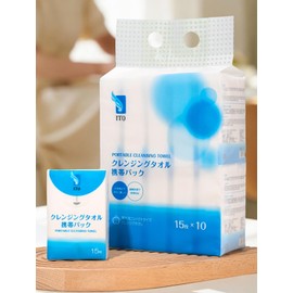 ITO Cleansing Towel, Portable Pack (15 Sheets x 10 Packs), Disposable Face Towel, Hand Towel, Sweat Wipe, Compact, Face Wash, Makeup, Handkerchief, Travel, Business Trips, Cleansing Towel