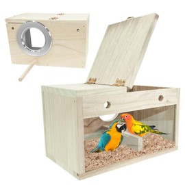 iDMRURvm Solid Wood Parrot Breeding Box Bird Breeding Box Bird Breeding Box Bird House Wooden Bird House with Rest Area Pet Warm Incubation Breeding Box Bird Pairing Box