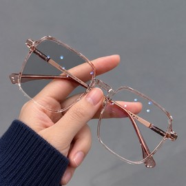 Photochromic Blue Light Glasses for Men and Women – Color-Changing Square Metal Frames for Everyday Indoor and Outdoor Wear