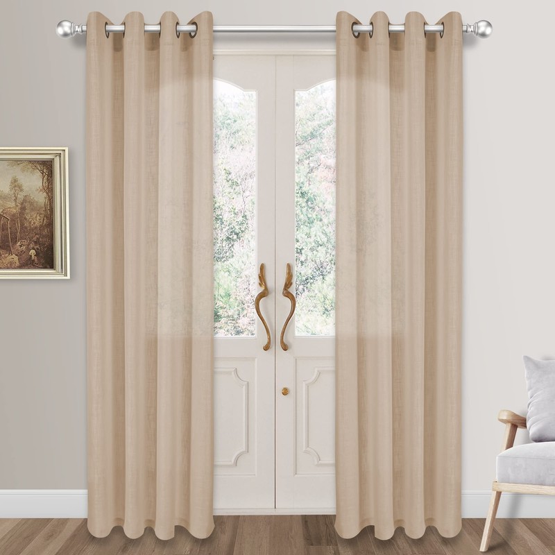 Palma Linen Textured Semi Sheer Curtains for Living Room 96