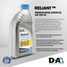 D-A LUBRICANT COMPANY 52006, Reliant Premium Diesel Engine Oil SAE 15W-40 (4 Pack)
