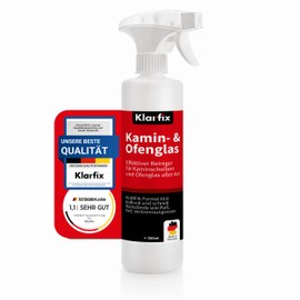 Klarfix Kamin- und Ofenglasreiniger | Entfernt Ruß, Fett, Verbrennungsreste, Teer, Schmutz und Staub | Ideal für Kamine und Öfen aller Art | Kraftvolle Reinigung und materialschonend (500 ml)