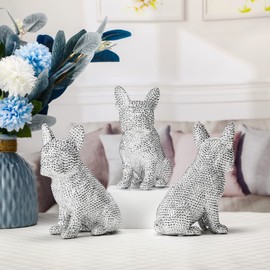 GRABADO Estatua de Resina de Bulldog Francés,Escultura de Animales, Decoración de Mesa, Multifunción, Oficina, Hogar, para Regalar a Los Amantes de Los Perros (Plateada)