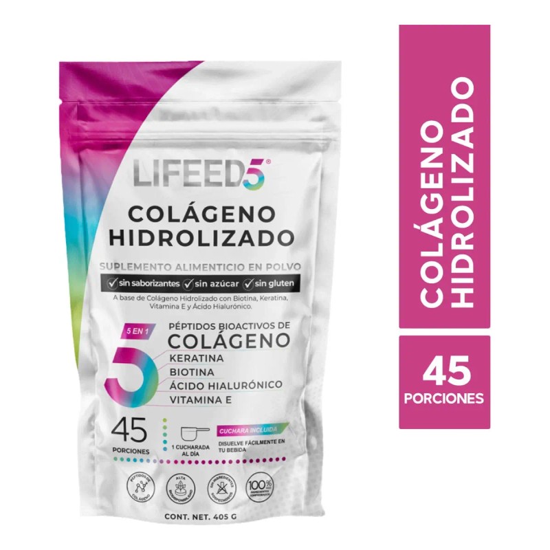 Colágeno Hidrolizado Polvo Biotina Keratina Ácido Hialurónico Porciones Lifeed5