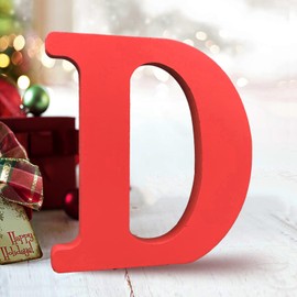 AOCEAN 6 Inch Red Wood Letters Unfinished Wood Letters for Wall Decor Decorative Standing Letters Slices Sign Board Decoration for Craft Home Party Projects (D)