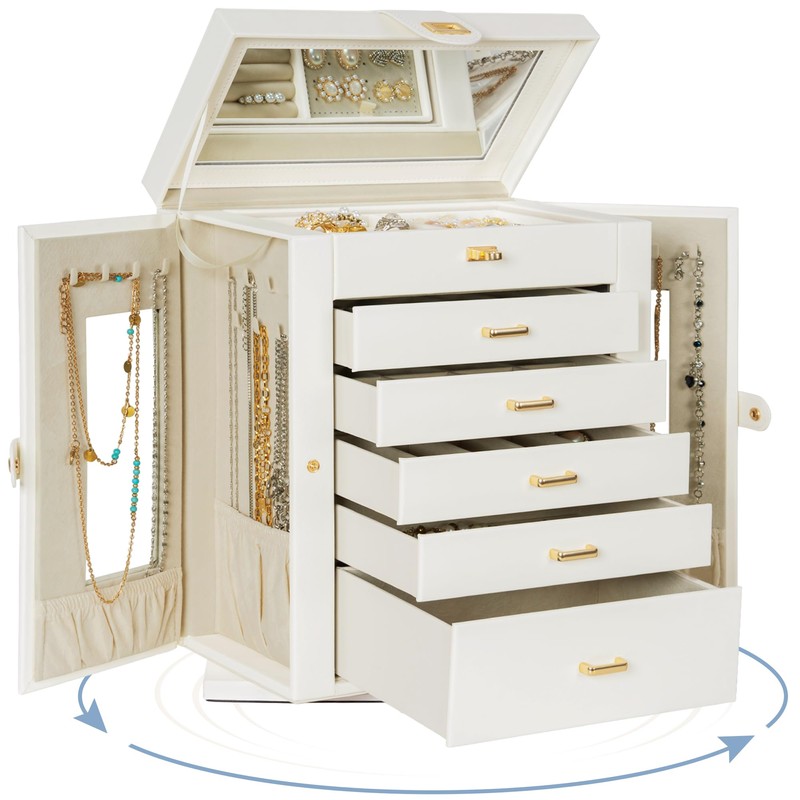 AKOZLIN 360° Rotating Jewelry Box 6-Tier Organizer Functional Jewelry Storage