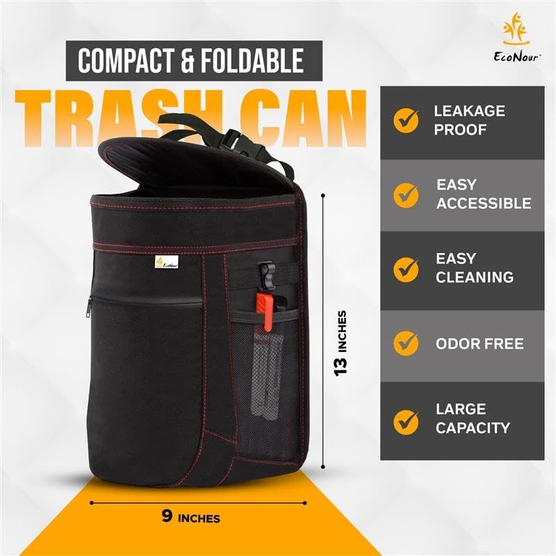 EcoNour Car Trash Can 2.5 Gallon with Lid & Storage