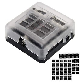 OPL5 6 Way Fuse Panel Box Blade Holder w/Negative 12V 6 Circuit Fuse Block Box LED Light Indication & Protection Cover, Stick Label for RV Van Vehicle Car Boat Marine Auto SUV (6-Way CA)